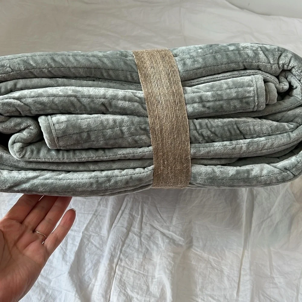 Fable Collection Ultra Soft Velvet Quilt Queen Bed Coverlet Smokey Jade NEW NWT - Picture 10 of 14